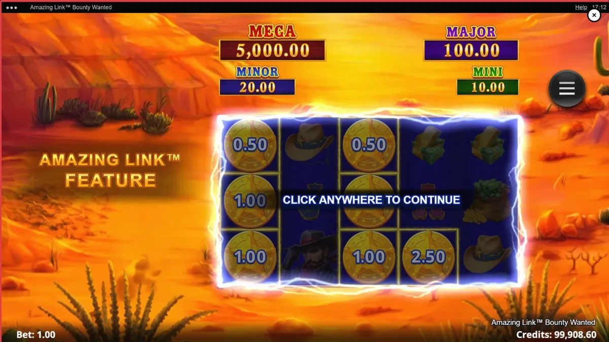 Amazing Link Bounty Wanted স্লট গেমের মরুভূমি এবং কাউবয় থিম